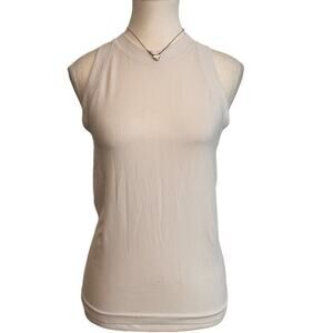 Athleta Size Medium White Ribbed Full Length Fitted Workout Activewear Tank